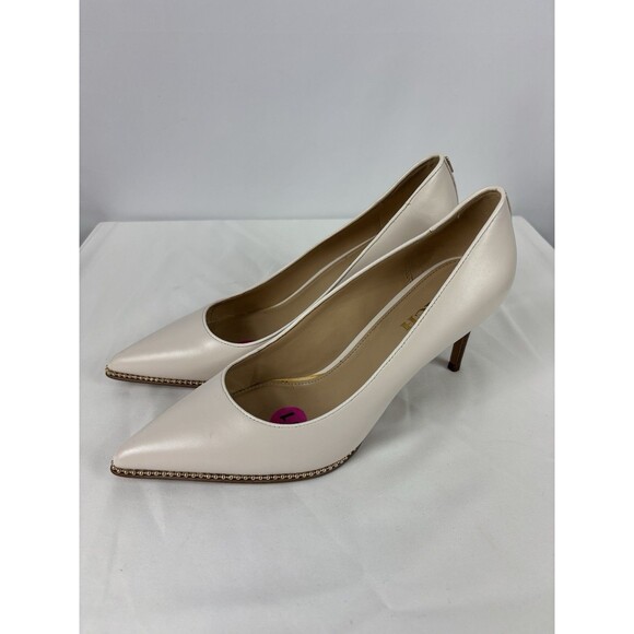Coach Vonna Heels Cream Chalk 11 Studded Beadchain Pointy Toe Semi Matte Calf - Picture 1 of 16